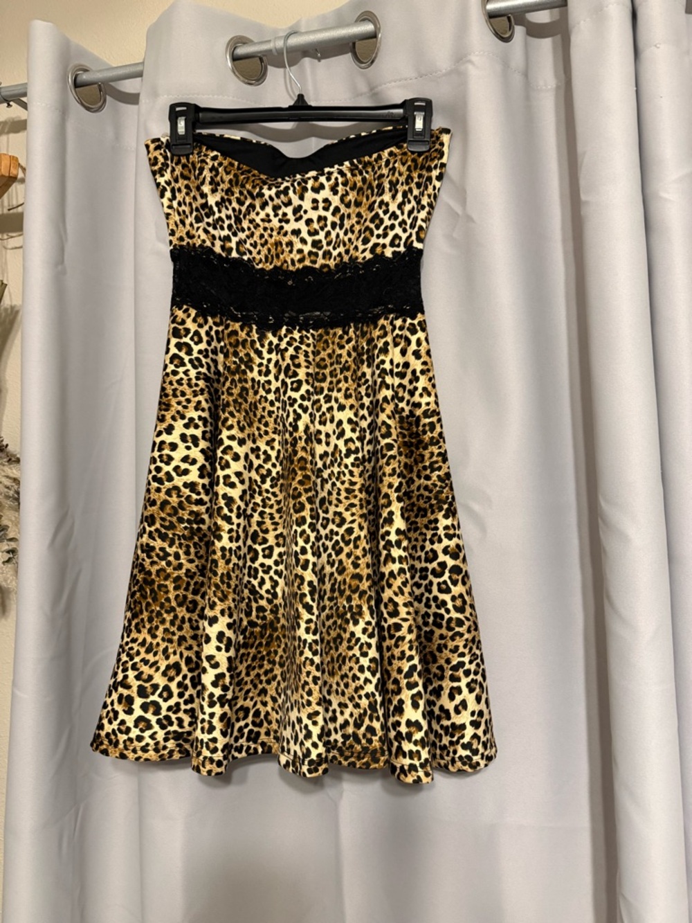 Wild Daisy Leopard Print Strapless Dress with Black Lace Waist